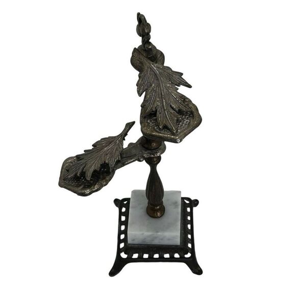 Rare Mid-Century Mail Holder Stand 12” Modern Brass Feather Design Marble Base - Picture 7 of 10